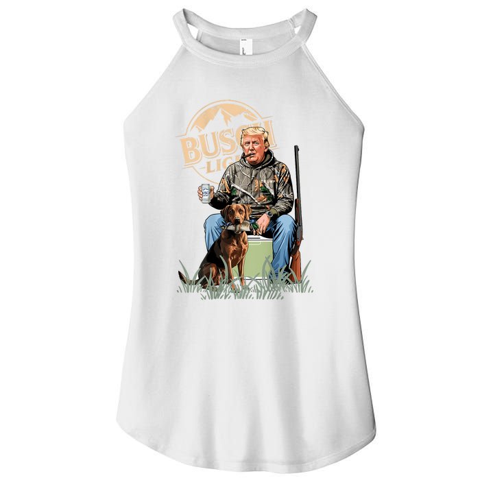 Retro Trump Hunting Deer Funny Beer Drinking Hunting On Back Women's Perfect Tri Rocker Tank