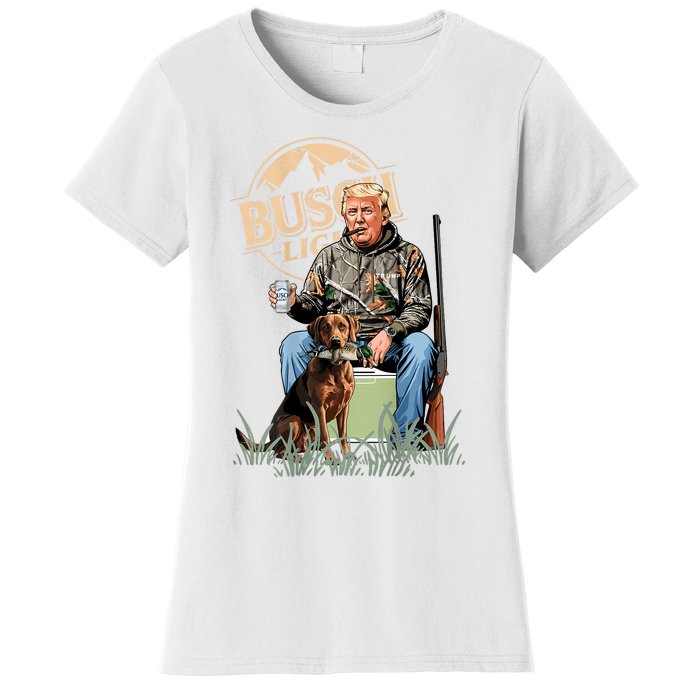 Retro Trump Hunting Deer Funny Beer Drinking Hunting On Back Women's T-Shirt