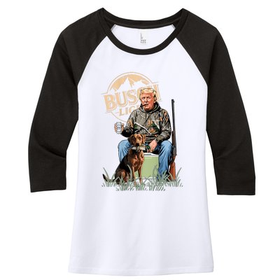 Retro Trump Hunting Deer Funny Beer Drinking Hunting On Back Women's Tri-Blend 3/4-Sleeve Raglan Shirt