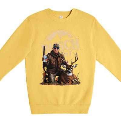 Retro Trump Hunting Deer Funny Beer Drinking Beer Hunting Gift Premium Crewneck Sweatshirt