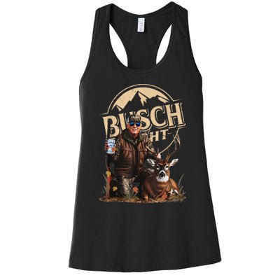 Retro Trump Hunting Deer Funny Beer Drinking Beer Hunting Gift Women's Racerback Tank