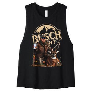 Retro Trump Hunting Deer Funny Beer Drinking Beer Hunting Gift Women's Racerback Cropped Tank