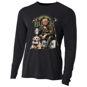 Retro Trump Hunting Deer Funny Beer Drinking Beer Hunting Cooling Performance Long Sleeve Crew