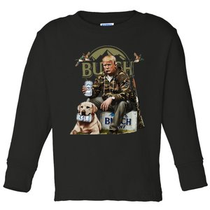 Retro Trump Hunting Deer Funny Beer Drinking Beer Hunting Toddler Long Sleeve Shirt