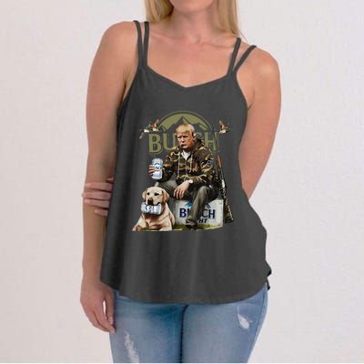 Retro Trump Hunting Deer Funny Beer Drinking Beer Hunting Women's Strappy Tank