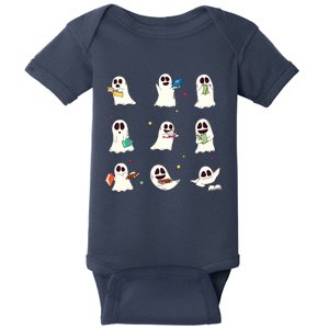 Retro Teacher Halloween Ghost Read More Books Teacher Baby Bodysuit