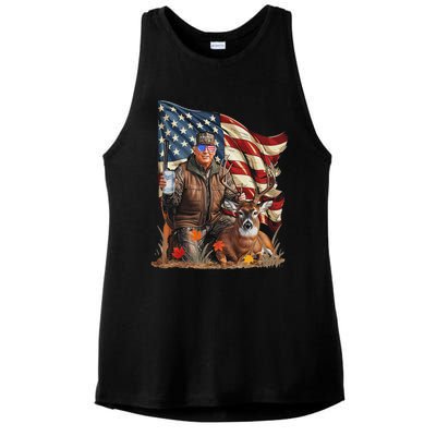 Retro Trump Hunting Deer Funny Beer Drinking Beer Hunting Ladies PosiCharge Tri-Blend Wicking Tank