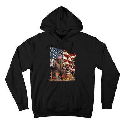 Retro Trump Hunting Deer Funny Beer Drinking Beer Hunting Hoodie