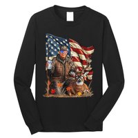 Retro Trump Hunting Deer Funny Beer Drinking Beer Hunting Long Sleeve Shirt