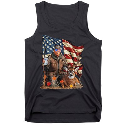 Retro Trump Hunting Deer Funny Beer Drinking Beer Hunting Tank Top