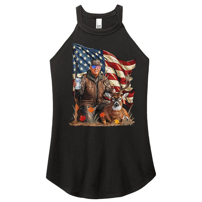 Retro Trump Hunting Deer Funny Beer Drinking Beer Hunting Women's Perfect Tri Rocker Tank