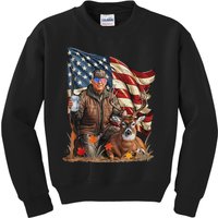 Retro Trump Hunting Deer Funny Beer Drinking Beer Hunting Kids Sweatshirt