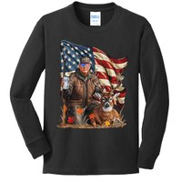 Retro Trump Hunting Deer Funny Beer Drinking Beer Hunting Kids Long Sleeve Shirt