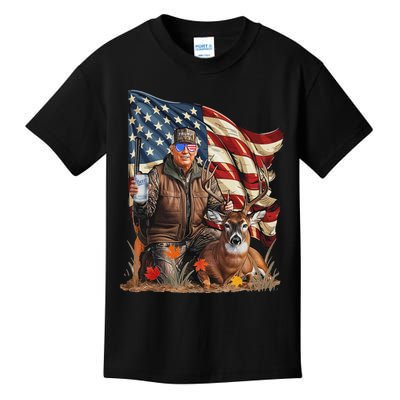 Retro Trump Hunting Deer Funny Beer Drinking Beer Hunting Kids T-Shirt