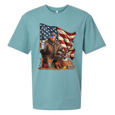 Retro Trump Hunting Deer Funny Beer Drinking Beer Hunting Sueded Cloud Jersey T-Shirt