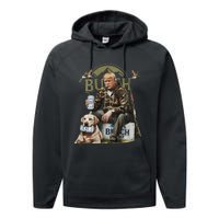 Retro Trump Hunting Deer Funny Beer Drinking Hunting Performance Fleece Hoodie