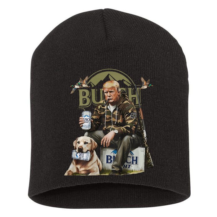 Retro Trump Hunting Deer Funny Beer Drinking Hunting Short Acrylic Beanie