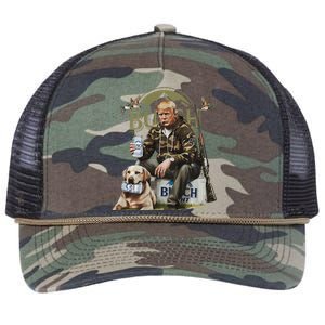 Retro Trump Hunting Deer Funny Beer Drinking Hunting Retro Rope Trucker Hat Cap