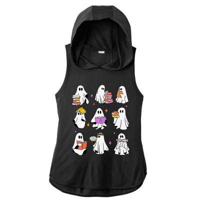 Retro Teacher Halloween Ghost Read More Books Teacher Ladies PosiCharge Tri-Blend Wicking Draft Hoodie Tank