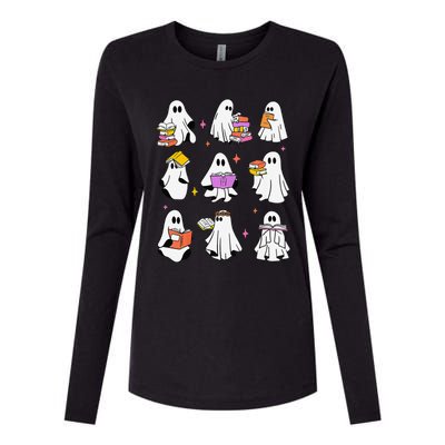 Retro Teacher Halloween Ghost Read More Books Teacher Womens Cotton Relaxed Long Sleeve T-Shirt