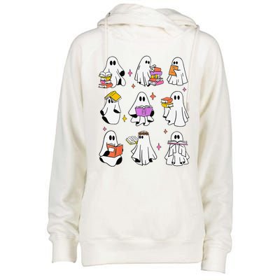 Retro Teacher Halloween Ghost Read More Books Teacher Womens Funnel Neck Pullover Hood