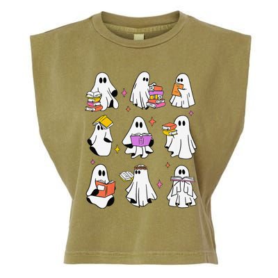 Retro Teacher Halloween Ghost Read More Books Teacher Garment-Dyed Women's Muscle Tee