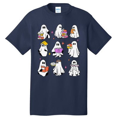 Retro Teacher Halloween Ghost Read More Books Teacher Tall T-Shirt