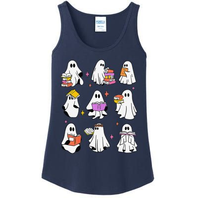 Retro Teacher Halloween Ghost Read More Books Teacher Ladies Essential Tank