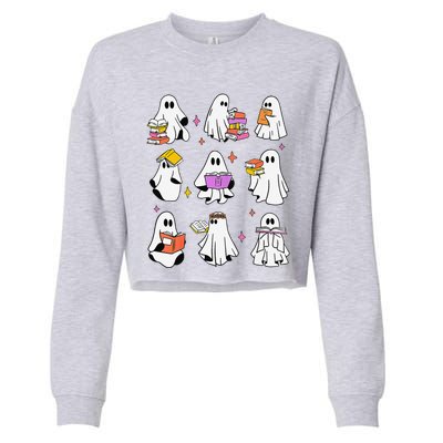 Retro Teacher Halloween Ghost Read More Books Teacher Cropped Pullover Crew