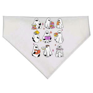 Retro Teacher Halloween Ghost Read More Books Teacher USA-Made Doggie Bandana