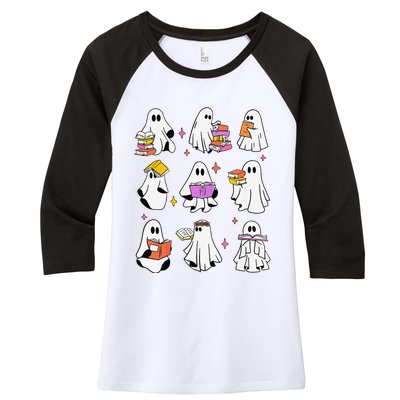 Retro Teacher Halloween Ghost Read More Books Teacher Women's Tri-Blend 3/4-Sleeve Raglan Shirt