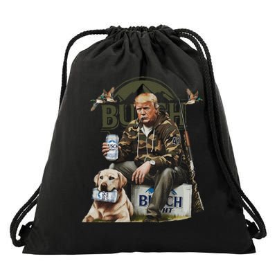 Retro Trump Hunting Deer Funny Beer Drinking Beer Hunting Drawstring Bag