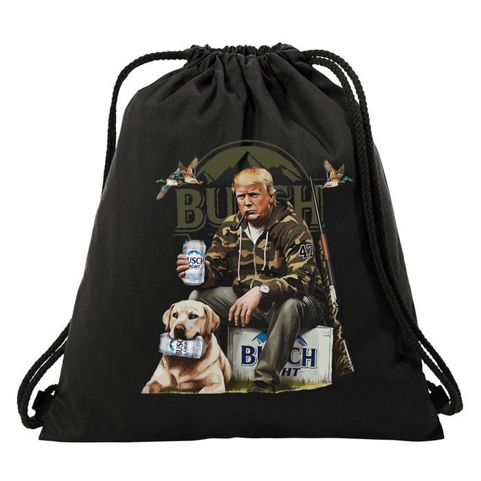 Retro Trump Hunting Deer Funny Beer Drinking Beer Hunting Drawstring Bag