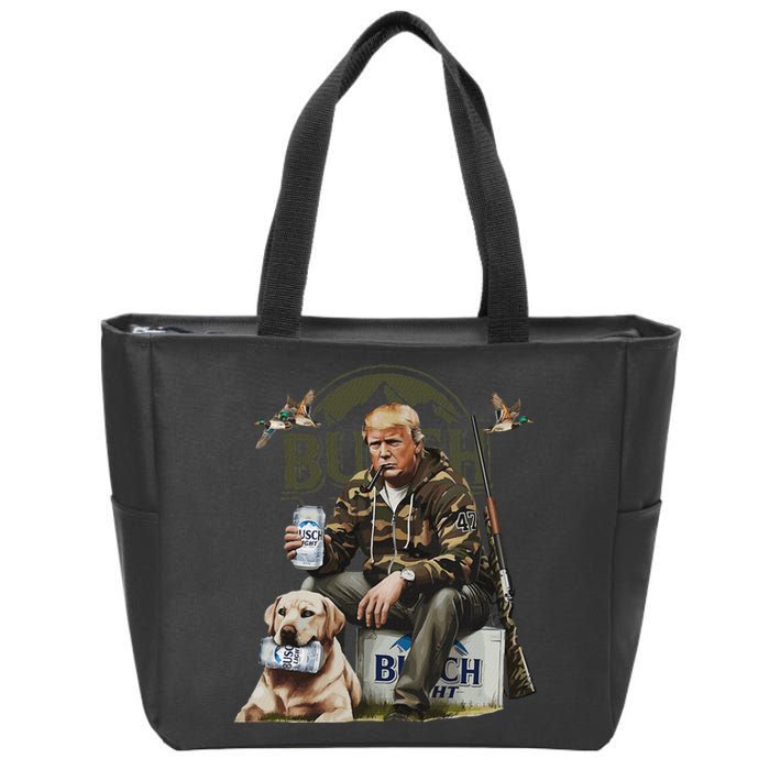 Retro Trump Hunting Deer Funny Beer Drinking Beer Hunting Zip Tote Bag