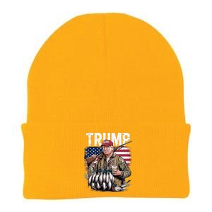 Retro Trump Hunting Duck Hello Hunting Season Us Flag Knit Cap Winter Beanie