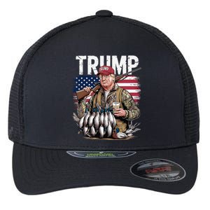 Retro Trump Hunting Duck Hello Hunting Season Us Flag Flexfit Unipanel Trucker Cap