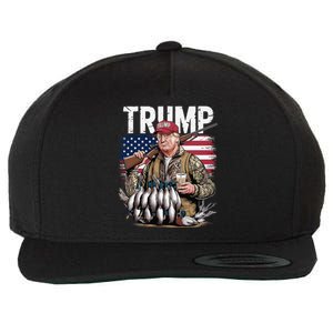 Retro Trump Hunting Duck Hello Hunting Season Us Flag Wool Snapback Cap