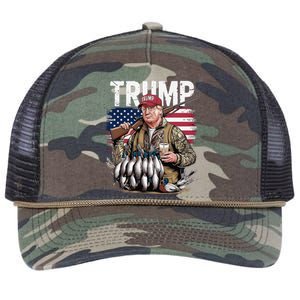 Retro Trump Hunting Duck Hello Hunting Season Us Flag Retro Rope Trucker Hat Cap