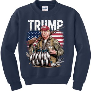 Retro Trump Hunting Duck Hello Hunting Season Us Flag Kids Sweatshirt