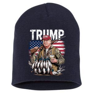 Retro Trump Hunting Duck Hello Hunting Season Us Flag Short Acrylic Beanie