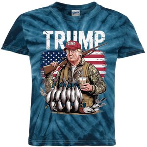 Retro Trump Hunting Duck Hello Hunting Season Us Flag Kids Tie-Dye T-Shirt