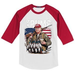 Retro Trump Hunting Duck Hello Hunting Season Us Flag Kids Colorblock Raglan Jersey