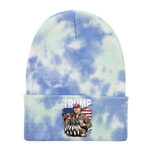 Retro Trump Hunting Duck Hello Hunting Season Us Flag Tie Dye 12in Knit Beanie