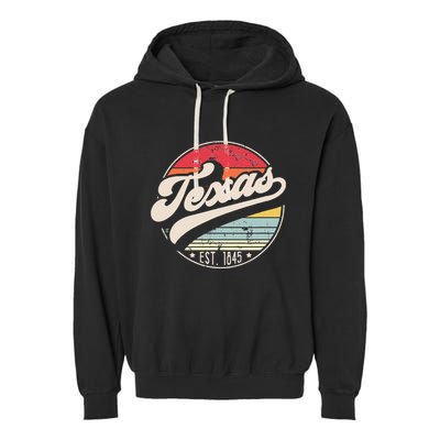 Retro Texas Home State TX Cool 70s Style Sunset Garment-Dyed Fleece Hoodie