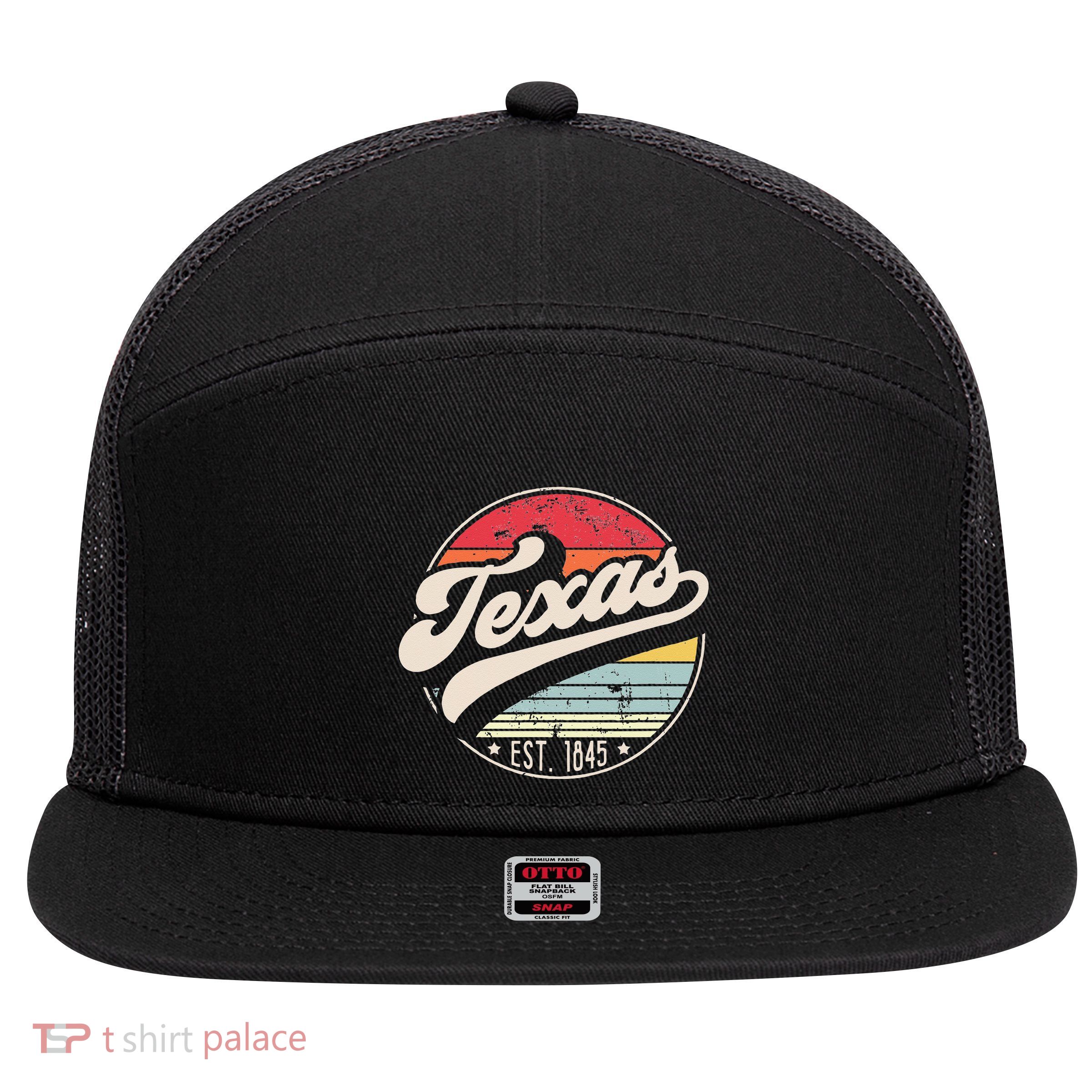 Retro Texas Home State TX Cool 70s Style Sunset 7 Panel Mesh Trucker Snapback Hat