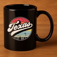 Retro Texas Home State TX Cool 70s Style Sunset 11oz C Handle Ceramic Mug