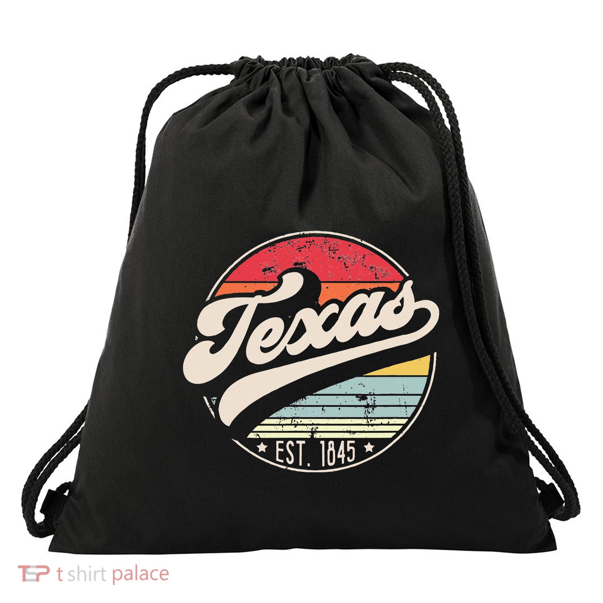 Retro Texas Home State TX Cool 70s Style Sunset Drawstring Bag