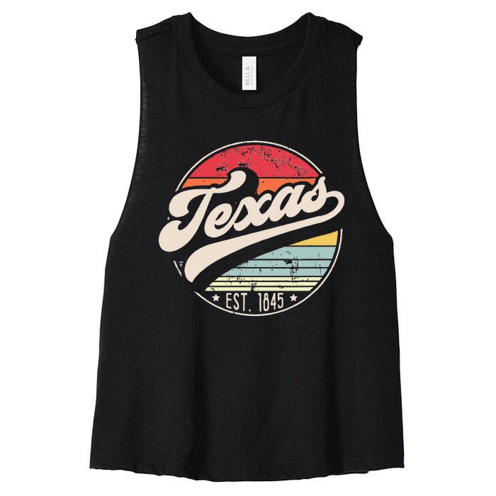 Retro Texas Home State TX Cool 70s Style Sunset Women's Racerback Cropped Tank