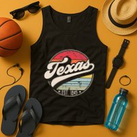 Retro Texas Home State TX Cool 70s Style Sunset Tank Top