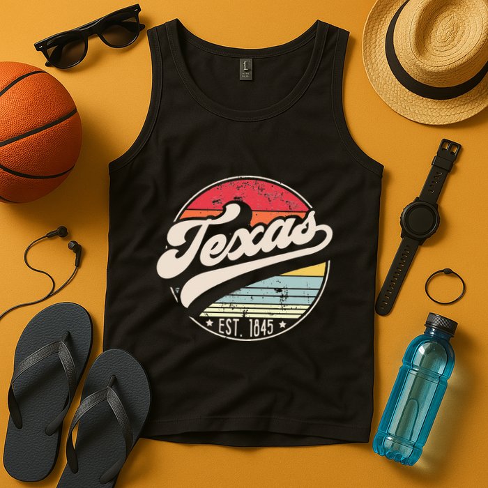 Retro Texas Home State TX Cool 70s Style Sunset Tank Top